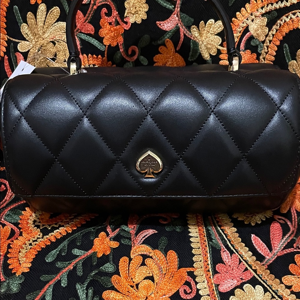 Kate Spade Black Quilted Heart barrel Cross body Bag
